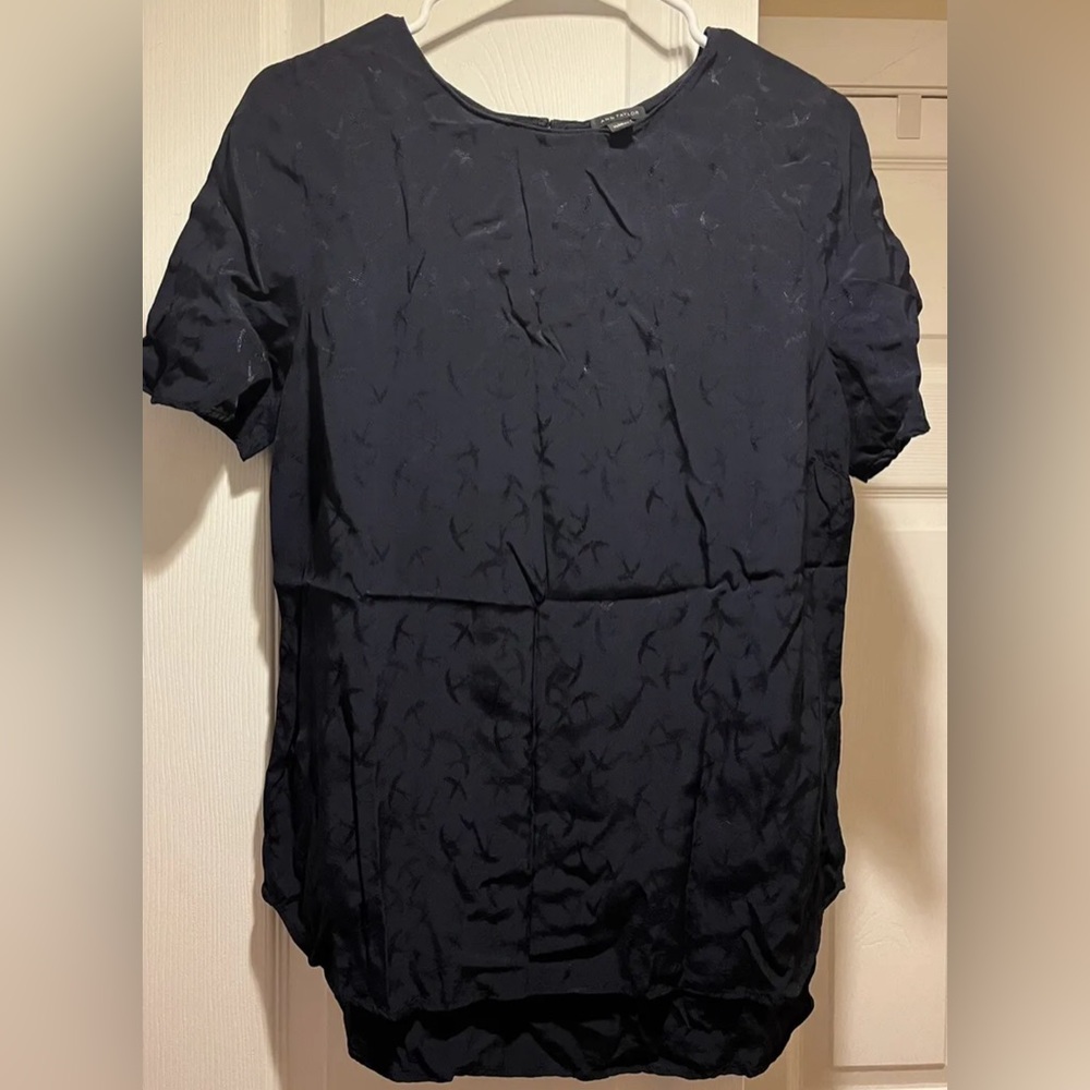 Ann Taylor Bird Print Black Shirt Blouse Size Medium